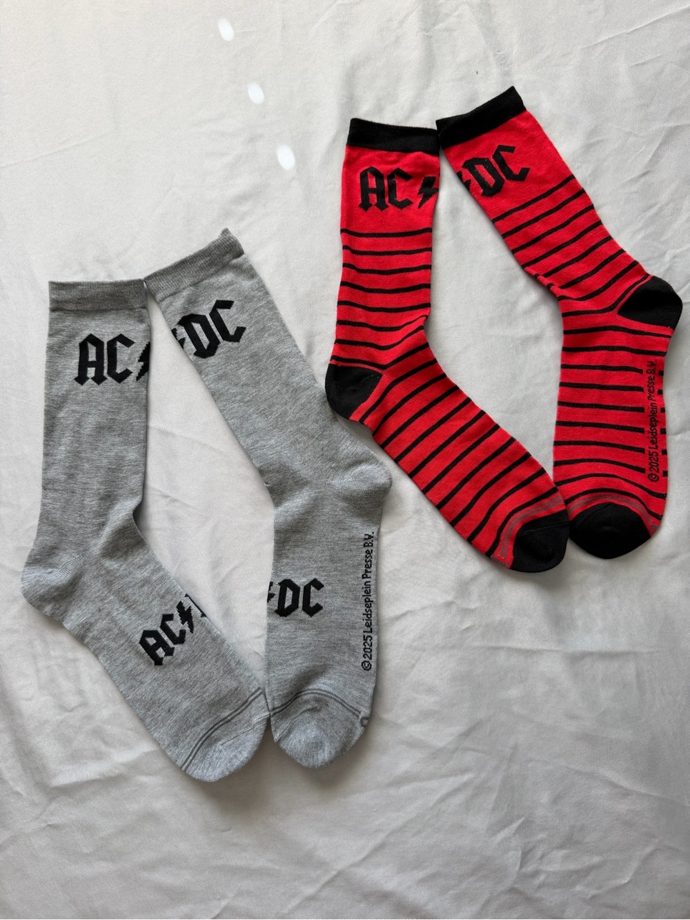 AC/DC Red & Gray Crew Socks NWOT